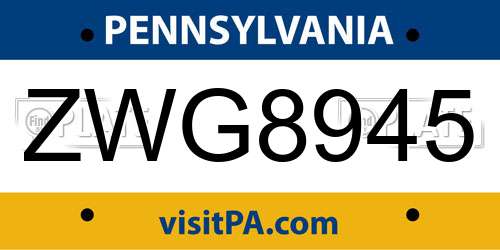 ZWG8945 Pennsylvania License Plate