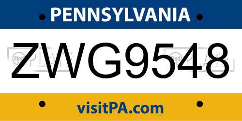 ZWG9548 Pennsylvania License Plate