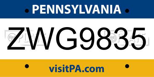 ZWG9835 Pennsylvania License Plate