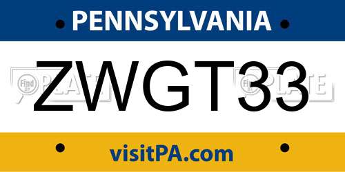 ZWGT33 Pennsylvania License Plate
