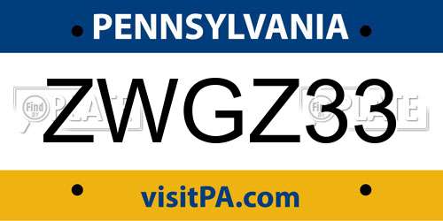 ZWGZ33 Pennsylvania License Plate