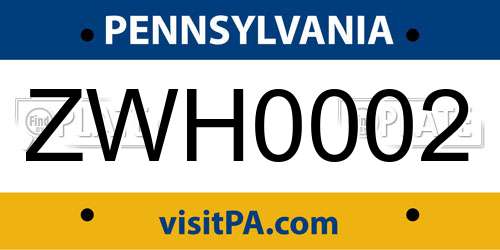 ZWH0002 Pennsylvania License Plate