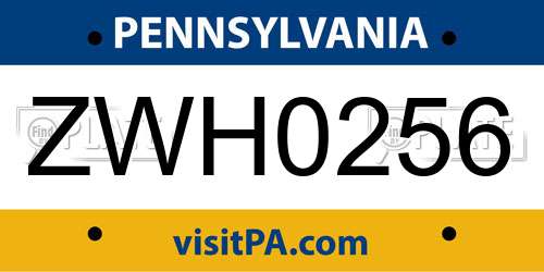 ZWH0256 Pennsylvania License Plate