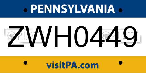 ZWH0449 Pennsylvania License Plate