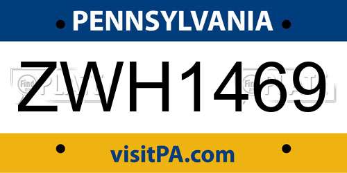 ZWH1469 Pennsylvania License Plate