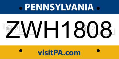 ZWH1808 Pennsylvania License Plate