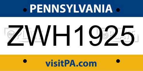 ZWH1925 Pennsylvania License Plate