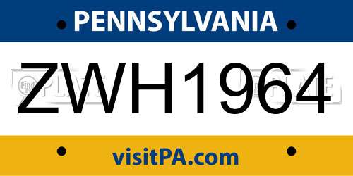 ZWH1964 Pennsylvania License Plate