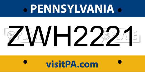 ZWH2221 Pennsylvania License Plate