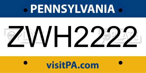 ZWH2222 Pennsylvania License Plate