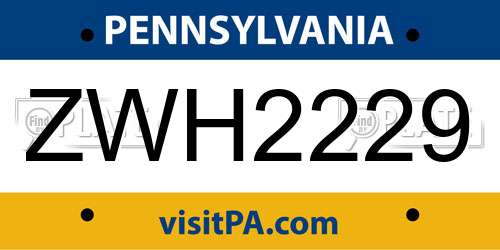 ZWH2229 Pennsylvania License Plate
