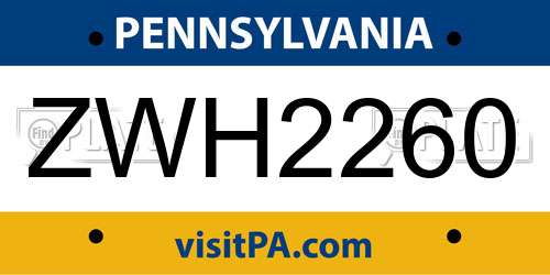 ZWH2260 Pennsylvania License Plate