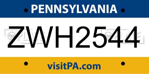 ZWH2544 Pennsylvania License Plate
