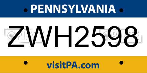 ZWH2598 Pennsylvania License Plate
