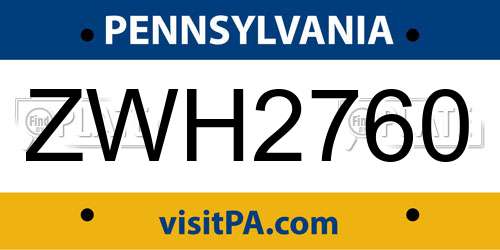 ZWH2760 Pennsylvania License Plate
