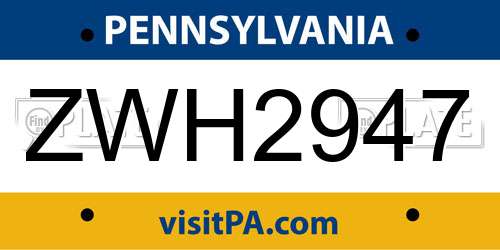ZWH2947 Pennsylvania License Plate