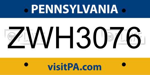 ZWH3076 Pennsylvania License Plate