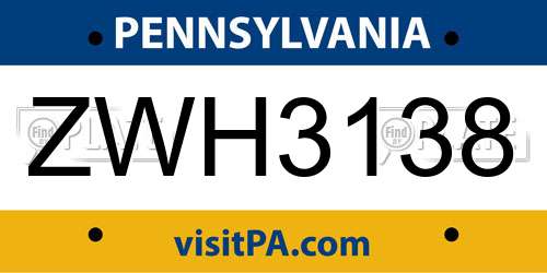 ZWH3138 Pennsylvania License Plate