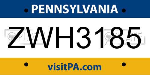 ZWH3185 Pennsylvania License Plate