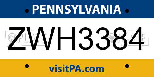 ZWH3384 Pennsylvania License Plate