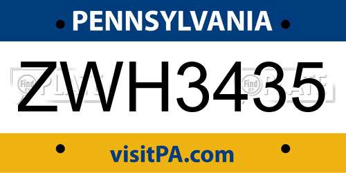 ZWH3435 Pennsylvania License Plate