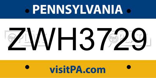 ZWH3729 Pennsylvania License Plate