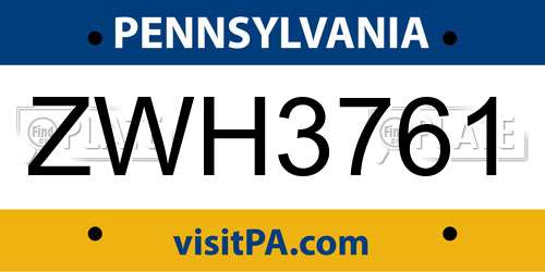 ZWH3761 Pennsylvania License Plate