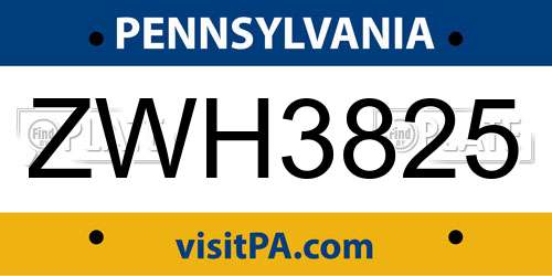 ZWH3825 Pennsylvania License Plate