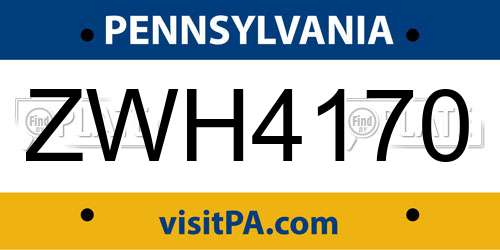 ZWH4170 Pennsylvania License Plate