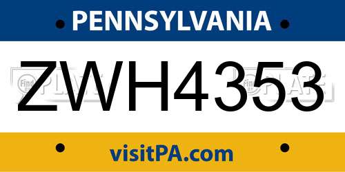 ZWH4353 Pennsylvania License Plate