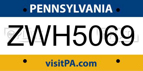 ZWH5069 Pennsylvania License Plate