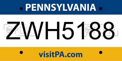 ZWH5188 Pennsylvania License Plate