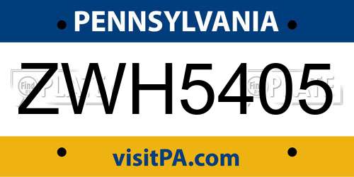 ZWH5405 Pennsylvania License Plate