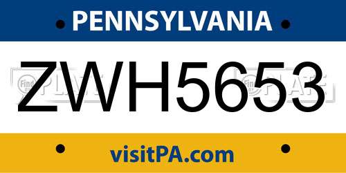 ZWH5653 Pennsylvania License Plate
