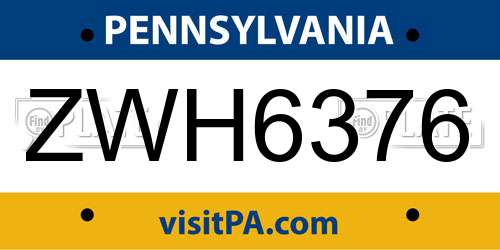 ZWH6376 Pennsylvania License Plate