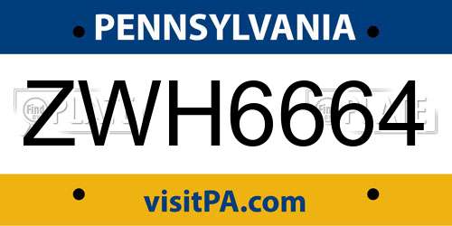 ZWH6664 Pennsylvania License Plate