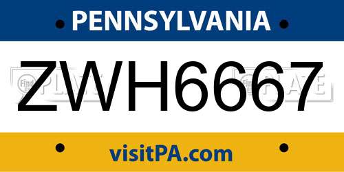 ZWH6667 Pennsylvania License Plate