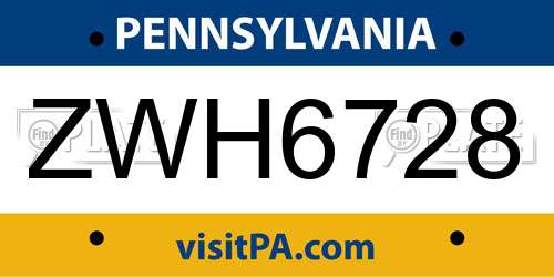 ZWH6728 Pennsylvania License Plate