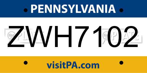 ZWH7102 Pennsylvania License Plate