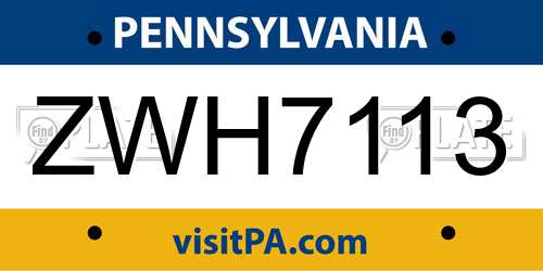 ZWH7113 Pennsylvania License Plate