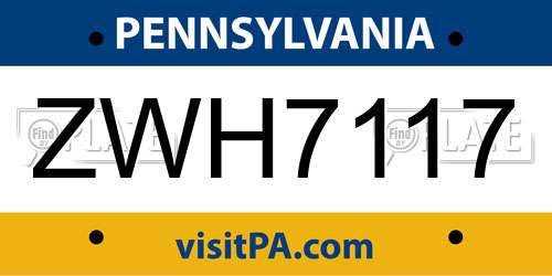ZWH7117 Pennsylvania License Plate