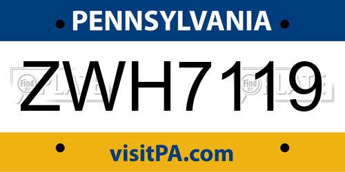 ZWH7119 Pennsylvania License Plate