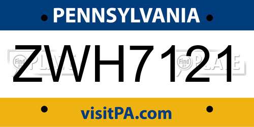 ZWH7121 Pennsylvania License Plate