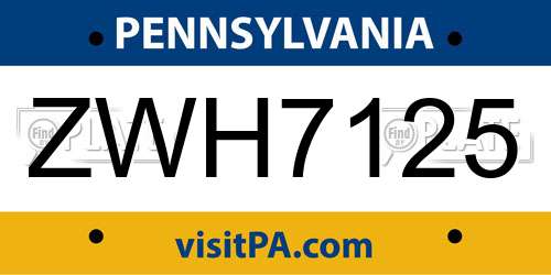 ZWH7125 Pennsylvania License Plate