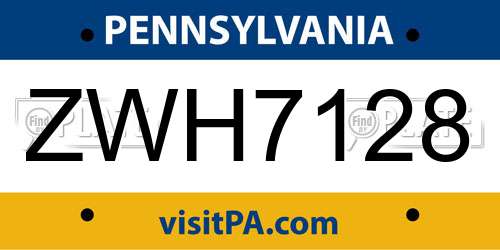 ZWH7128 Pennsylvania License Plate