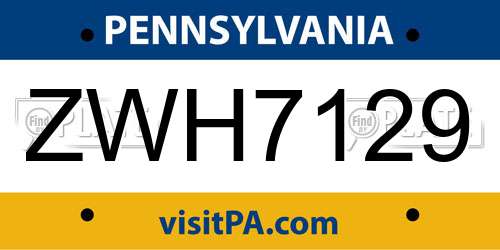 ZWH7129 Pennsylvania License Plate
