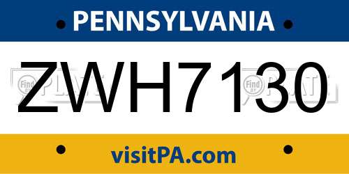 ZWH7130 Pennsylvania License Plate