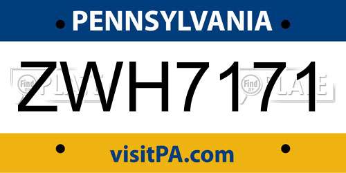 ZWH7171 Pennsylvania License Plate