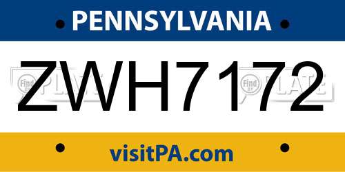 ZWH7172 Pennsylvania License Plate