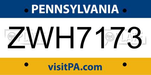 ZWH7173 Pennsylvania License Plate